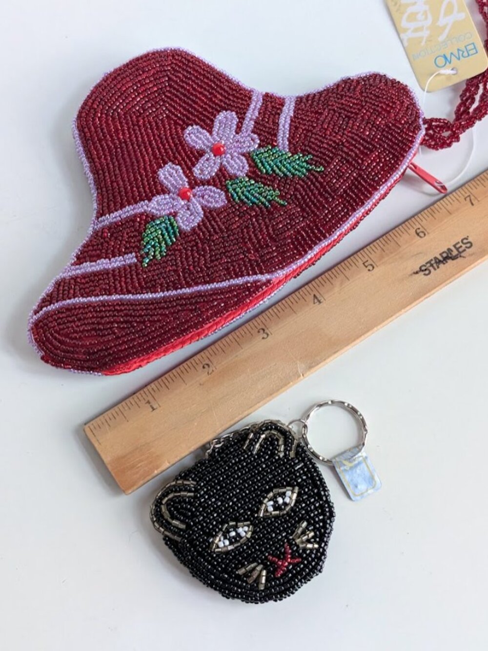 Beaded Pink High Heel Shoe Coin Purse & Black Cat Face Key Chain - Picture 8 of 9
